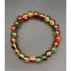 Red,‎ Green, & Gold Simple Glass Beaded Stretch Bracelet